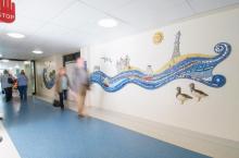 Gift of Life, River of Life. Colchester University Hospital Hospital mosaic, recycled crockery