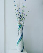 Large vase, mosaic vase, green and blue