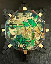 No Title No title . Glass inks iridescent glass and 24k gold Smalti on slate