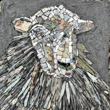 Sheep portrait in slate with smalti