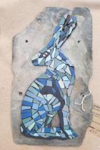 Blue Hare mosaic on vintage slate tile