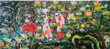 Underwater series in Stained glass mosaic Koi fishes